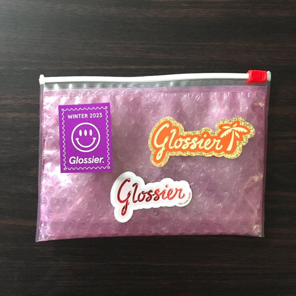 Glossier Sticker Set with Pink Pouch